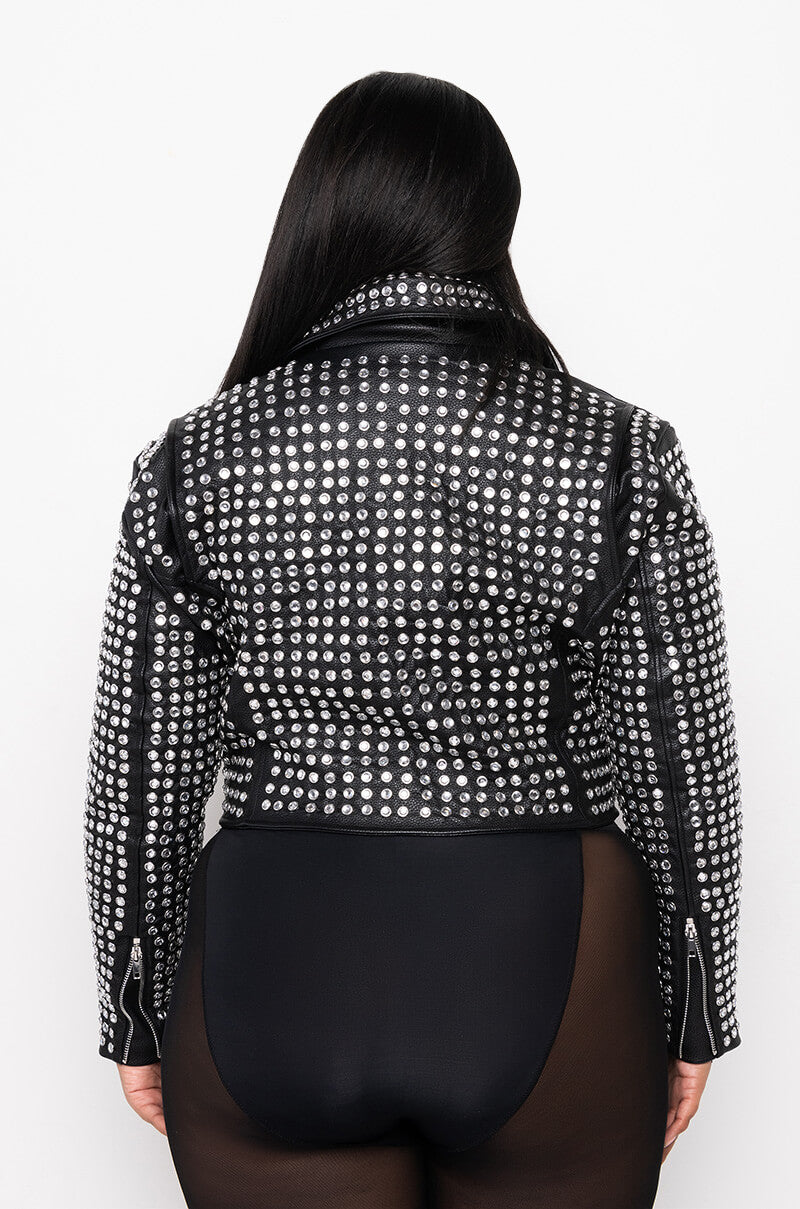 PLUS AZALEA WANG GAZETTE 3000 STUDS MOTO JACKET IN BLACK