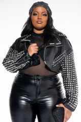 PLUS THE ESSENTIAL MOTO JACKET WITH STUDDED ARMS