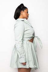 PLUS DON'T GO FIT AND FLARE FRONT TIE MINI DRESS