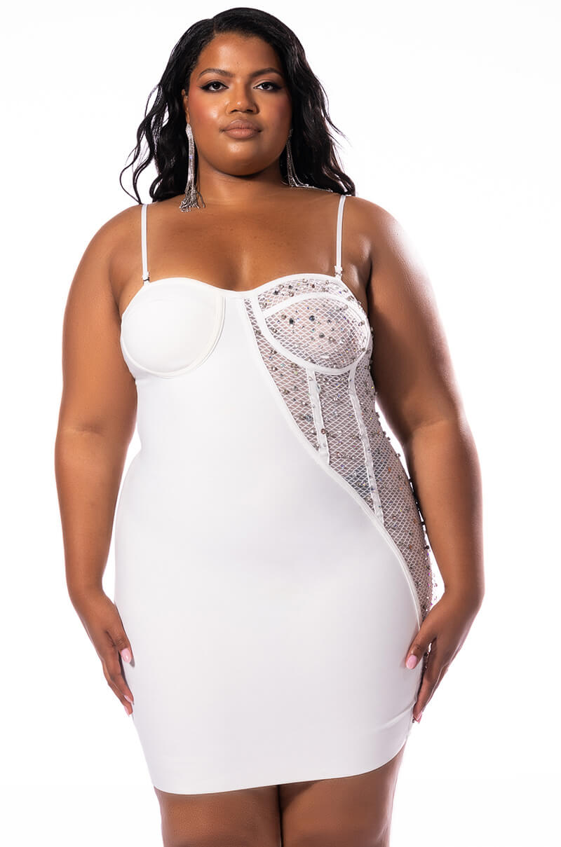 PLUS TWO FACE BANDAGE MINI DRESS WITH MESH DETAIL