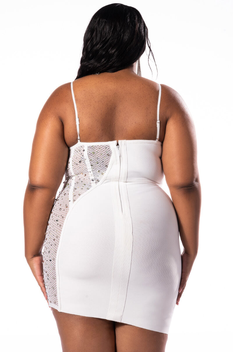 PLUS TWO FACE BANDAGE MINI DRESS WITH MESH DETAIL