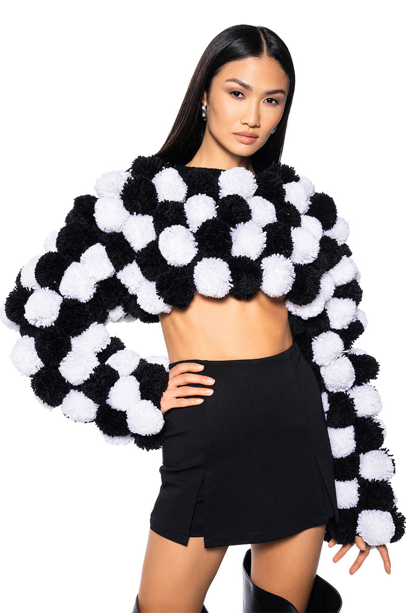 CROPPED POM POM CARDIGAN