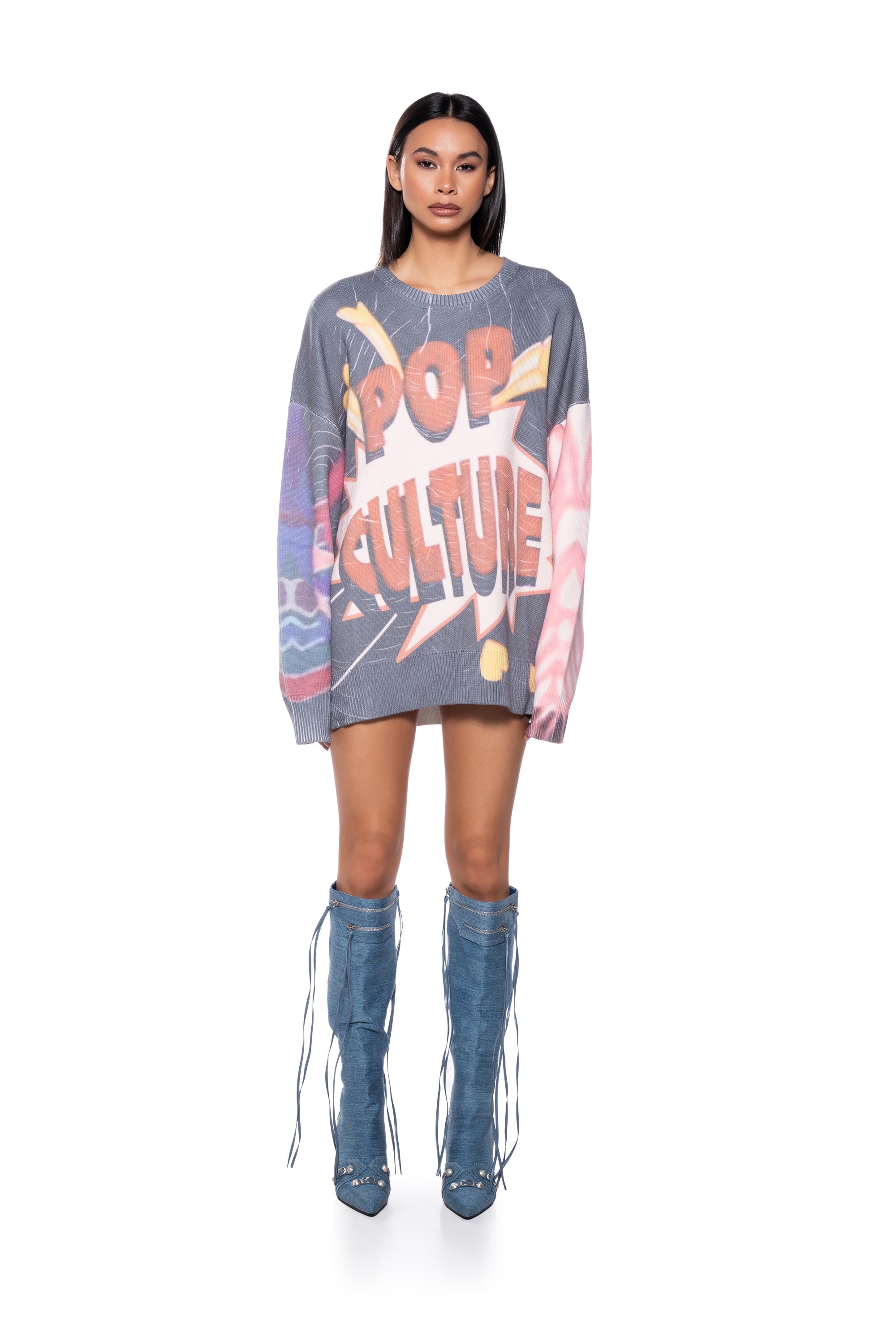 POP CULTURE LONG SLEEVE GRAPHIC SWEATER