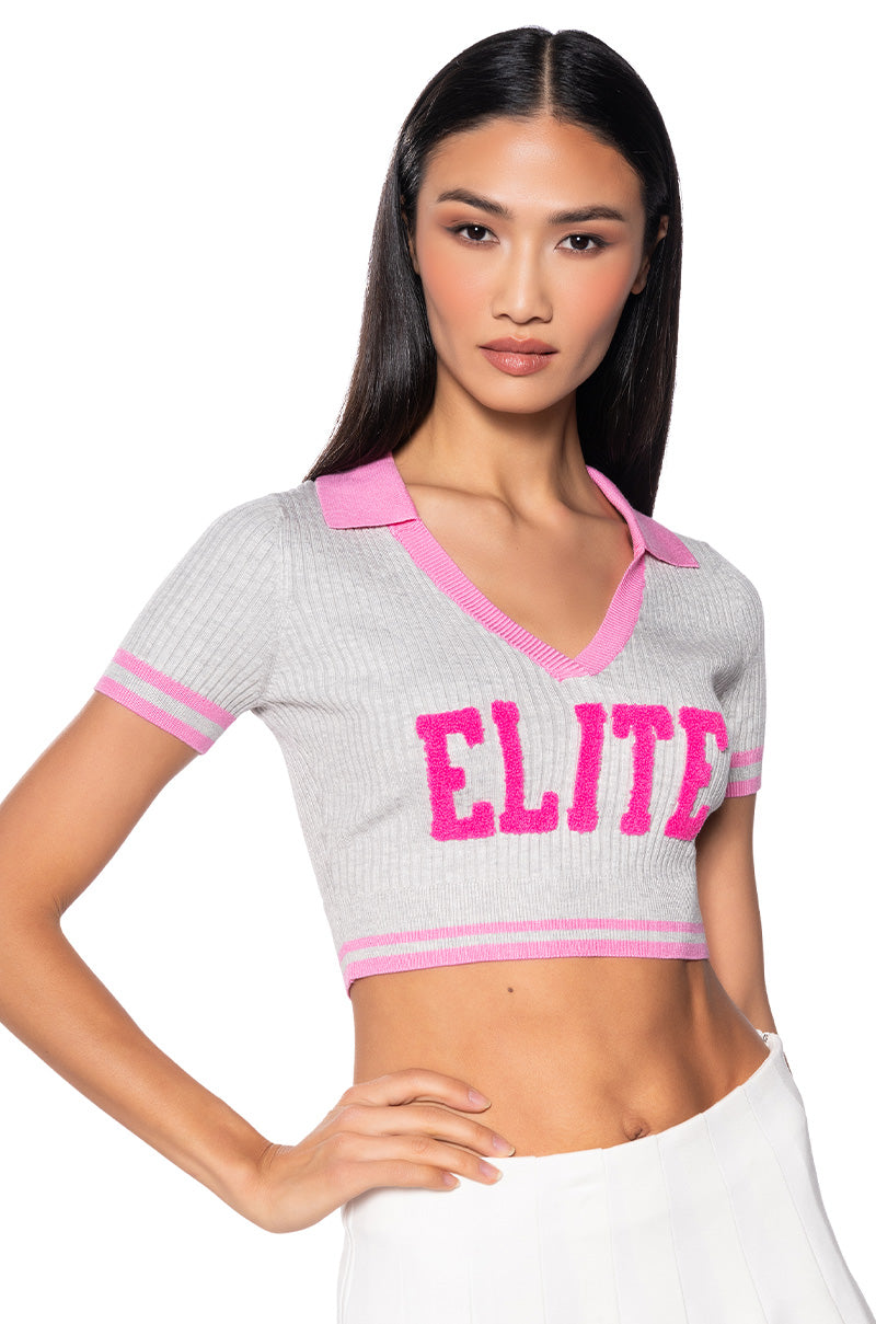 PRETTY ELITE CROPPED COLLARED SWEATER