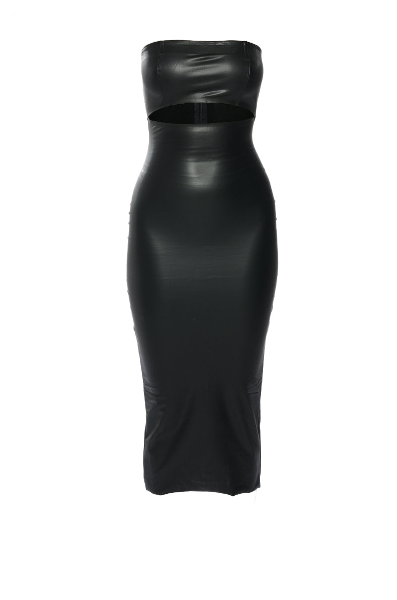 PRETTY LADY PLEATHER MIDI DRESS WITH CUT OUT