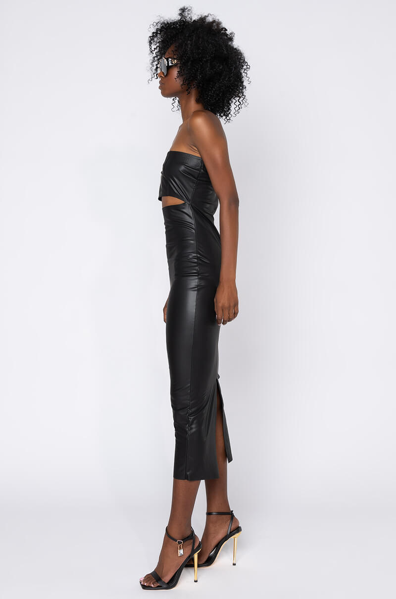 PRETTY LADY PLEATHER MIDI DRESS WITH CUT OUT