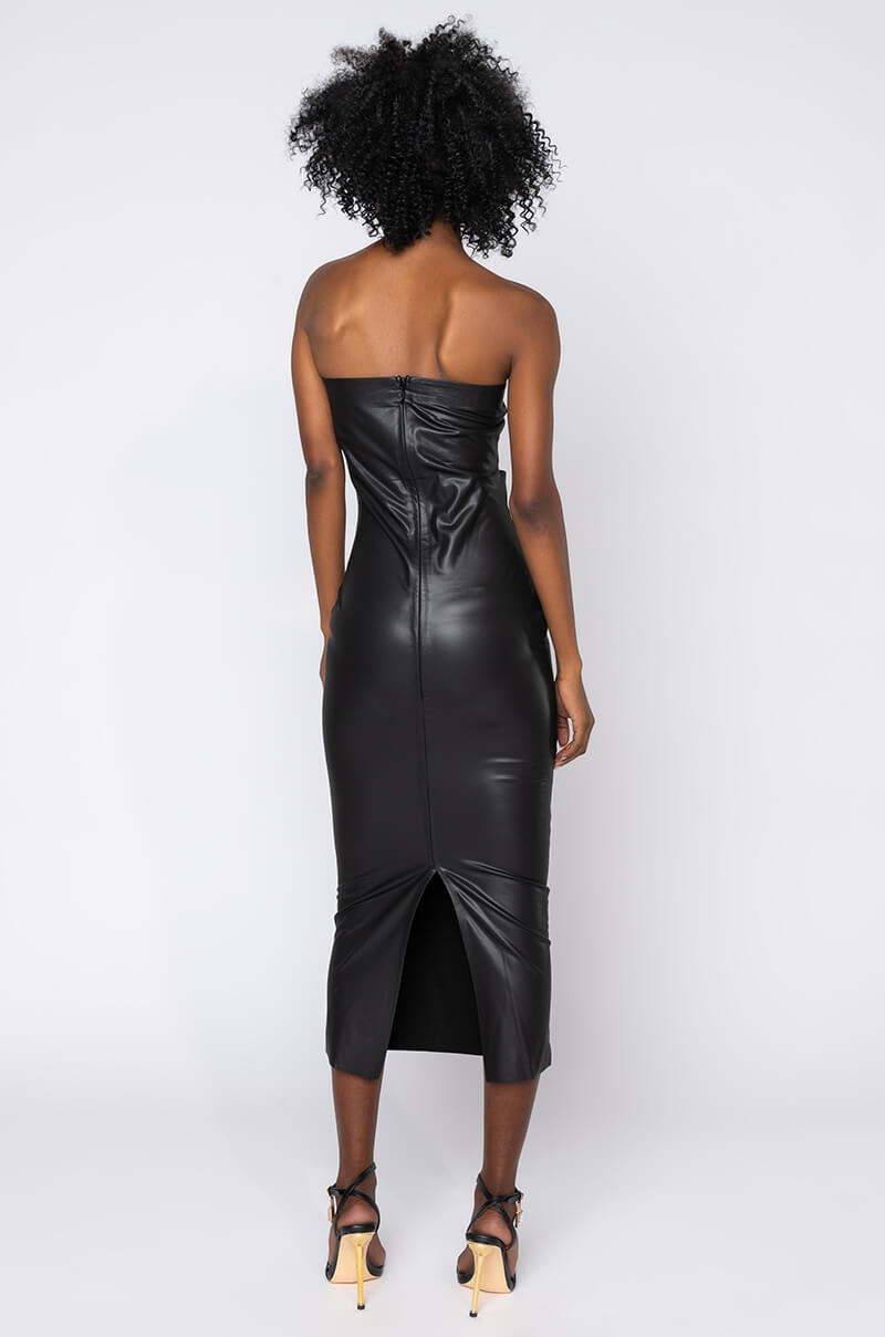 PRETTY LADY PLEATHER MIDI DRESS WITH CUT OUT