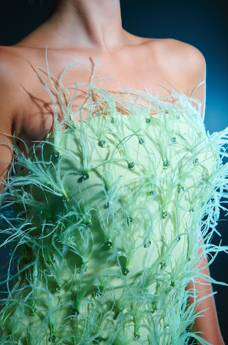 PRIMROSE STRAPLESS FEATHER MINI DRESS