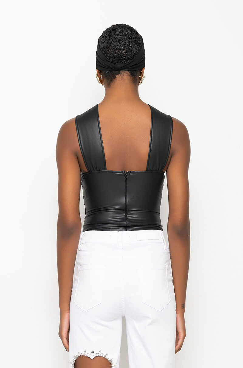 PROVOCATIVE PLEATHER SLEEVELESS BODYSUIT