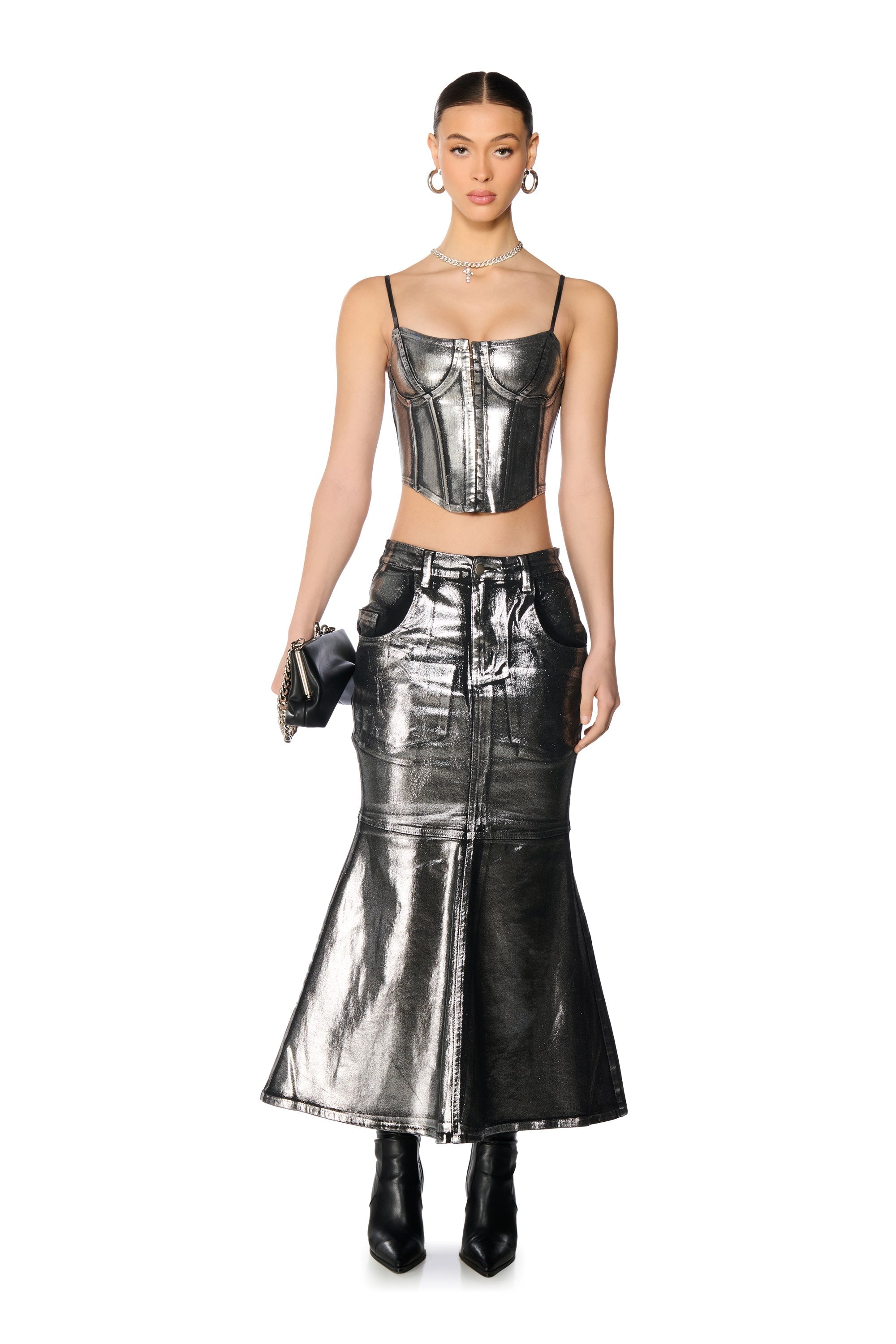 PYRITE METALLIC COATED DENIM CORSET