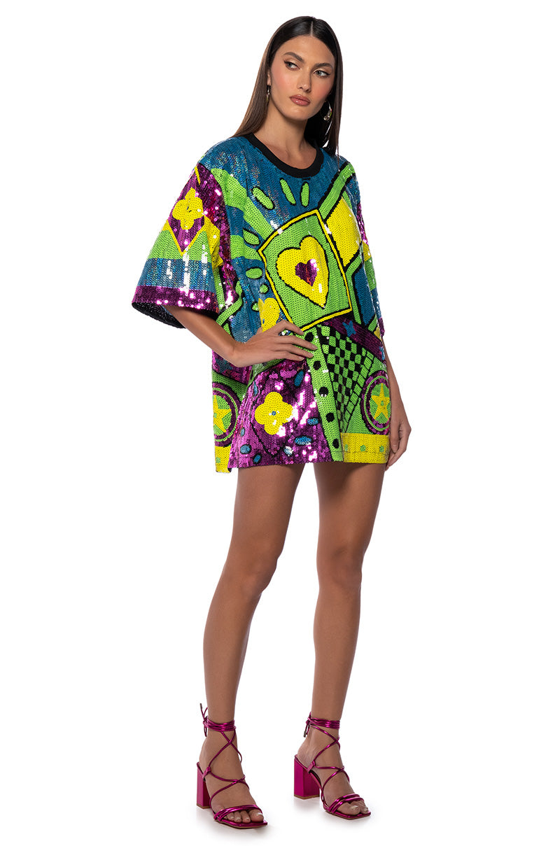 QUEEN OF HEARTS SEQUIN TSHIRT DRESS