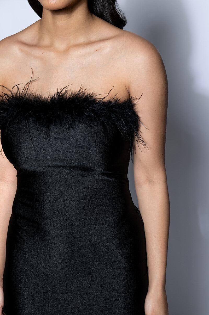 MONIQUE FEATHER DETAIL MINI DRESS