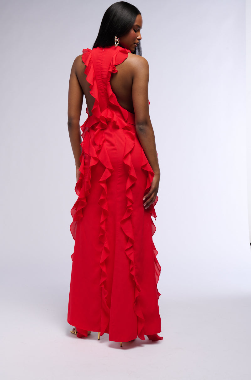 READY TO PARTY RUFFLED HIGH LOW MINI DRESS