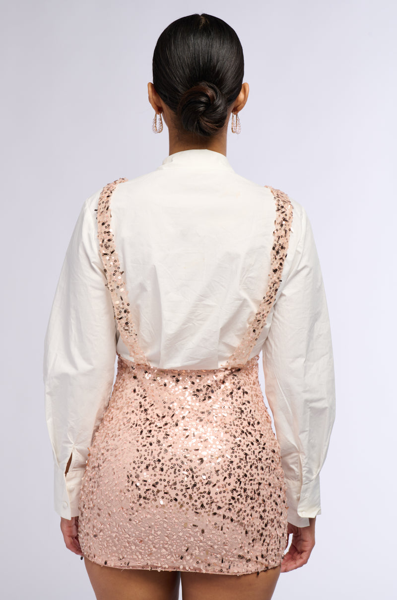 REBECCA SEQUIN POPLIN MINI DRESS WITH TIE