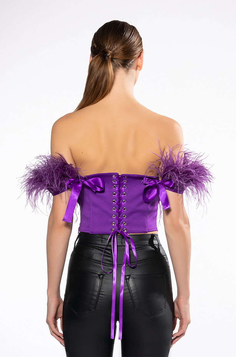 REGAL OFF THE SHOULDER FEATHER CORSET