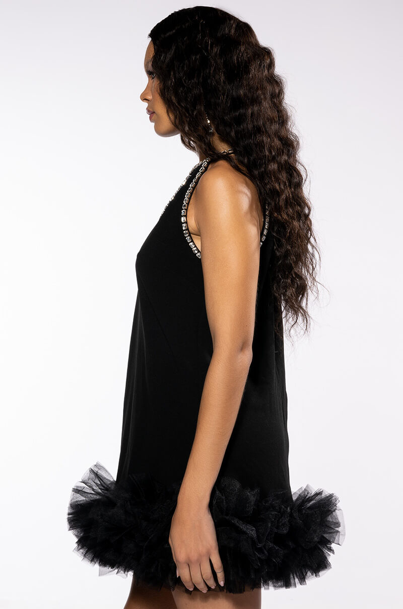 REGINA RHINESTONE TRIM SLEEVELESS SHIFT DRESS