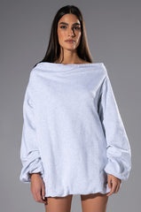 RELAXED CUTIE FRENCH TERRY OFF THE SHOULDER MINI DRESS