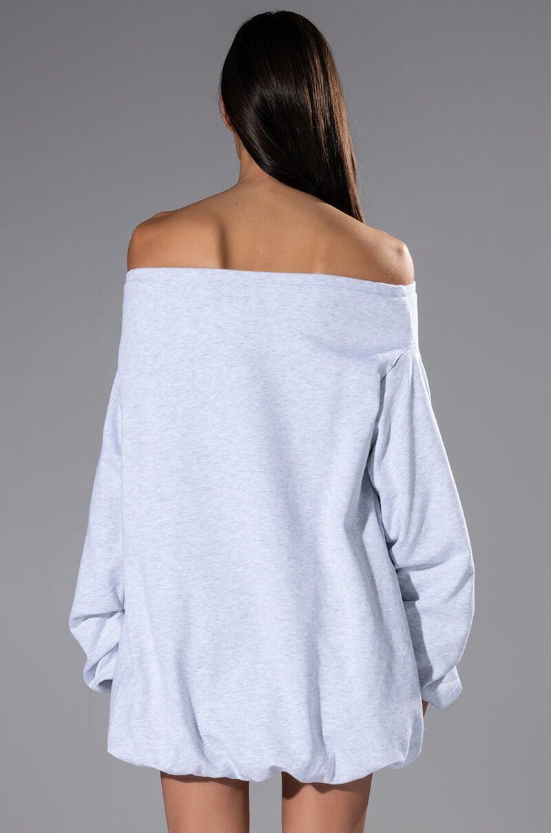 RELAXED CUTIE FRENCH TERRY OFF THE SHOULDER MINI DRESS