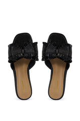 RESORT STAY BLACK BOW FLAT SLIDE