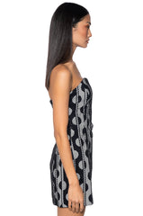 RETRO PRINTED MESH RHINESTONE MINI DRESS