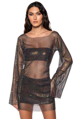 RETRO RHINESTONE MESH MINI DRESS