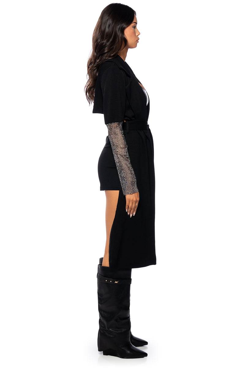 RHINESTONE MESH SLEEVE DUSTER