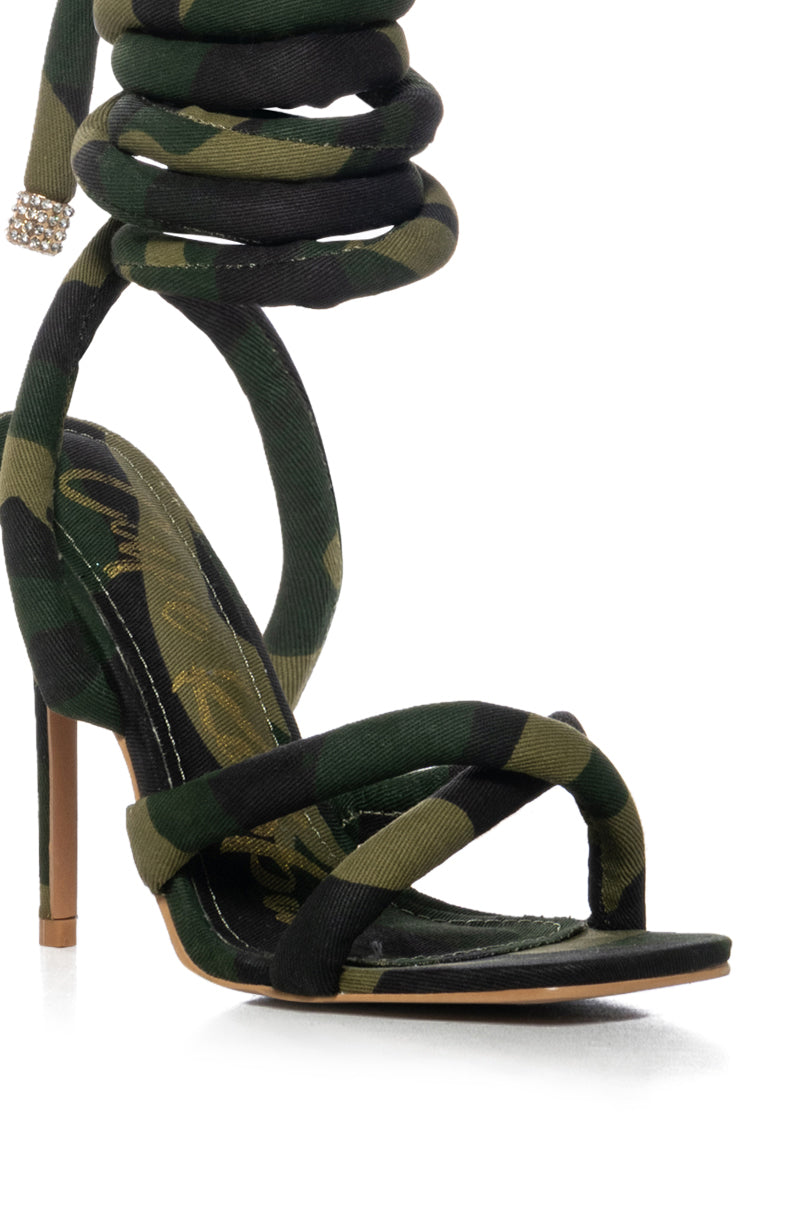 ROBERTA CAMO CHUNKY LACE UP SANDAL