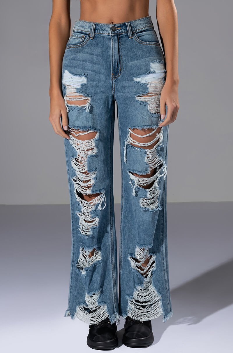 ELLA BELLA HIGH RISE WIDE LEG DISTRESSED JEANS