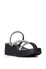 ROSANA EMBELLISHED FLATFORM SANDAL IN BLACK