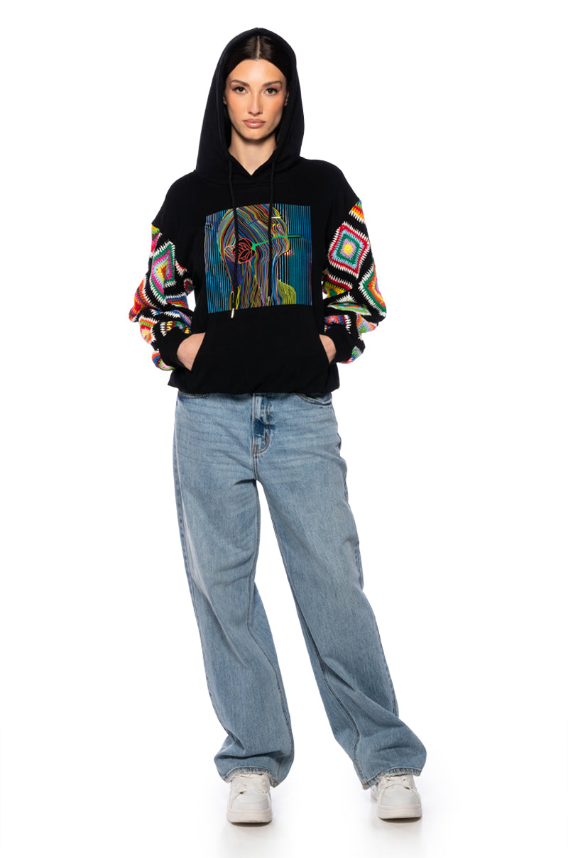 ROSIE CROCHET SLEEVE HOODIE