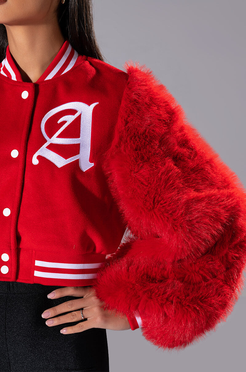 RUELA VARSITY BOMBER WITH FUR SLEEVES