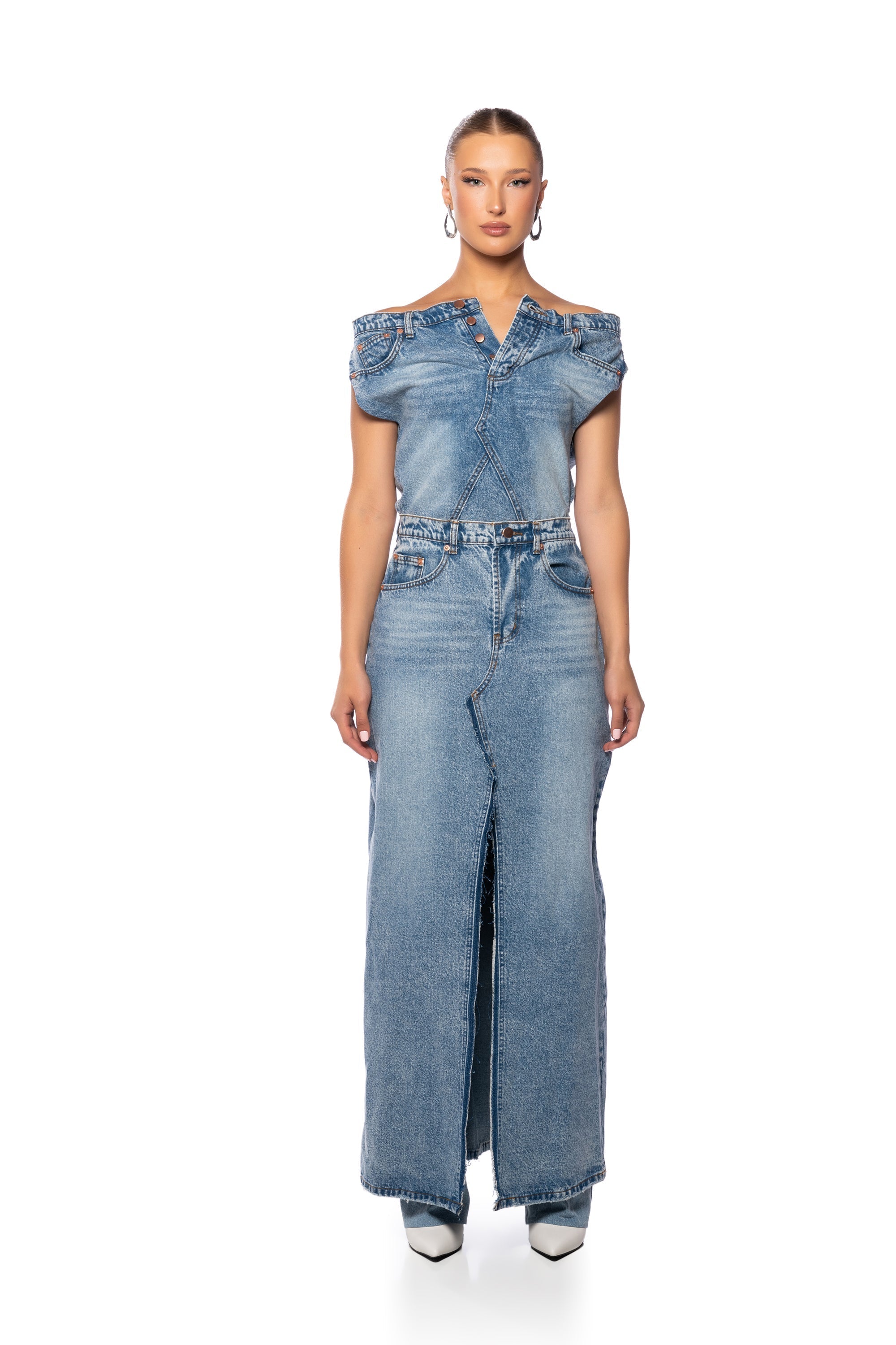 RULE THE WORLD DENIM MAXI DRESS