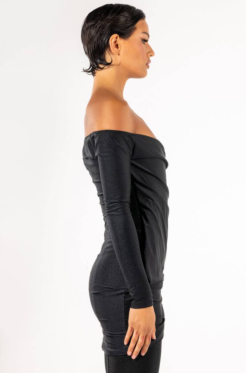 INTO YOU LONG SLEEVE RUCHED MESH MINI DRESS