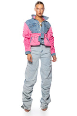 NYLON DENIM JACKET IN PINK