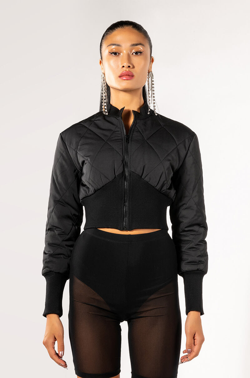 FITTED QUILTED BOMBER JACKET WITH RIB BODICE