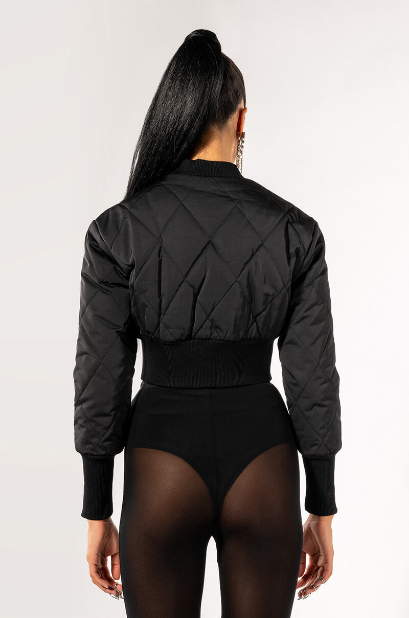 FITTED QUILTED BOMBER JACKET WITH RIB BODICE